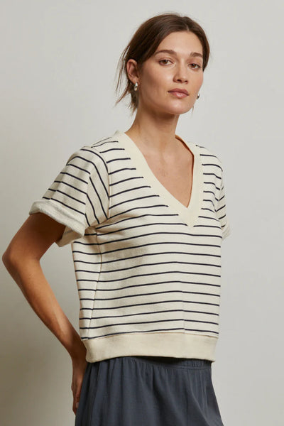 Perfect White Tee - Briggs French Terry Sweatshirt - Natural Night Stripe