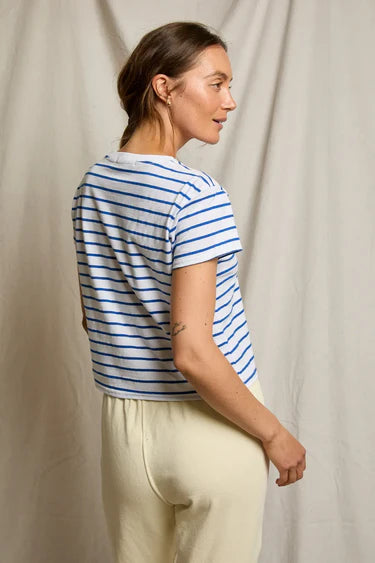 Everett Boxy Tee - Cobalt Stripe