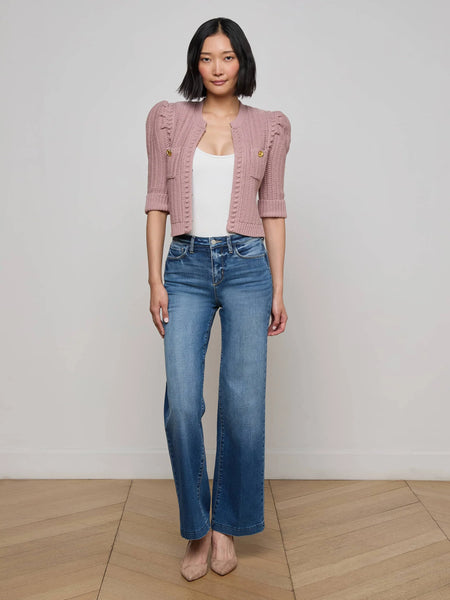 L'AGENCE - Delilah Cropped Cardigan - Light Mauve/Gold