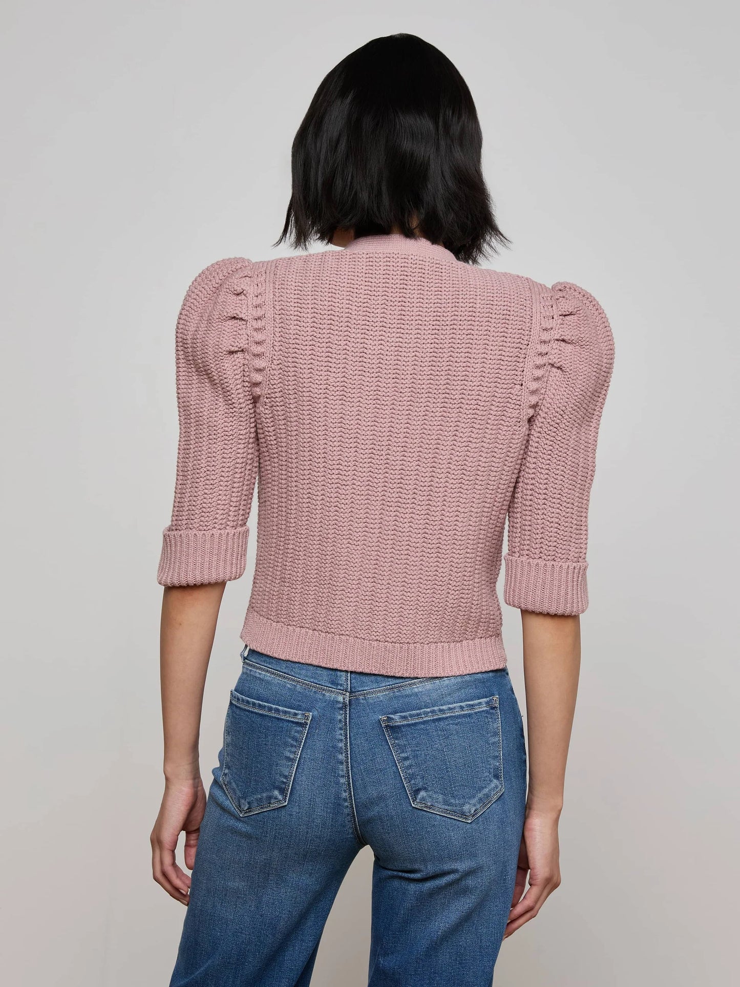 L'AGENCE - Delilah Cropped Cardigan - Light Mauve/Gold