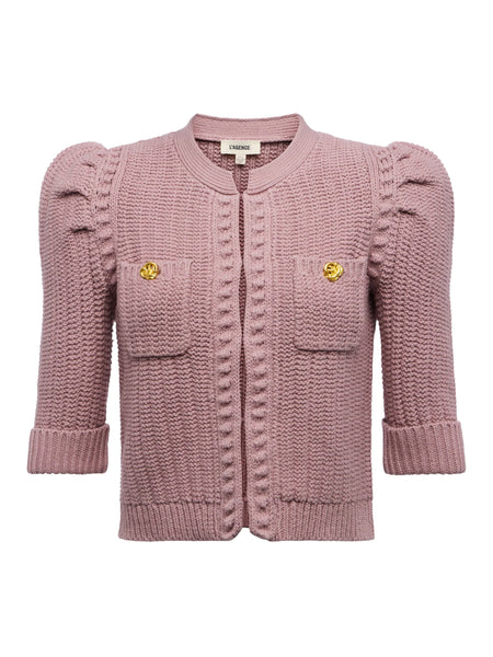 L'AGENCE - Delilah Cropped Cardigan - Light Mauve/Gold