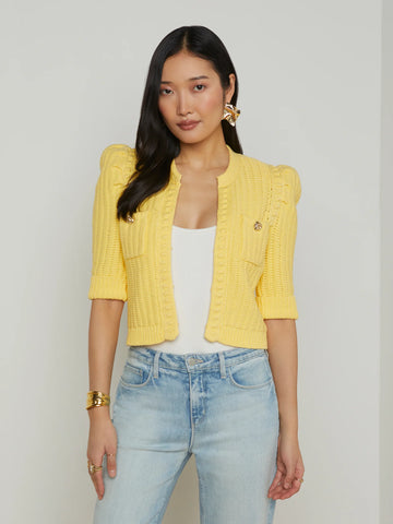 L'AGENCE - Delilah Cropped Cardigan - Pale Yellow