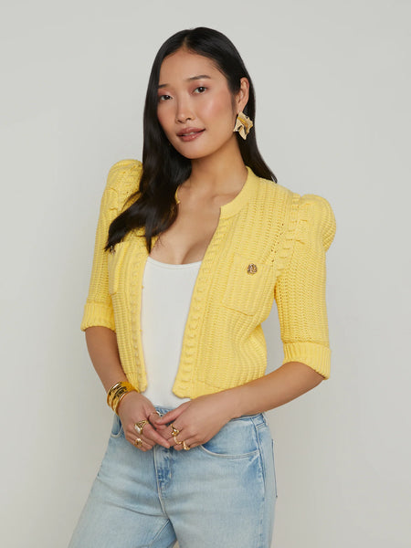 L'AGENCE - Delilah Cropped Cardigan - Pale Yellow