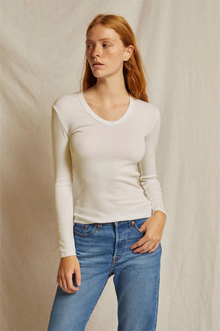 Perfect White Tee - Robyn Ribbed Cotton Modal U Neck - Sugar