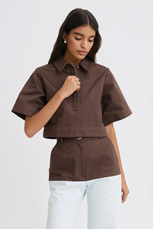 Denim Popover Top