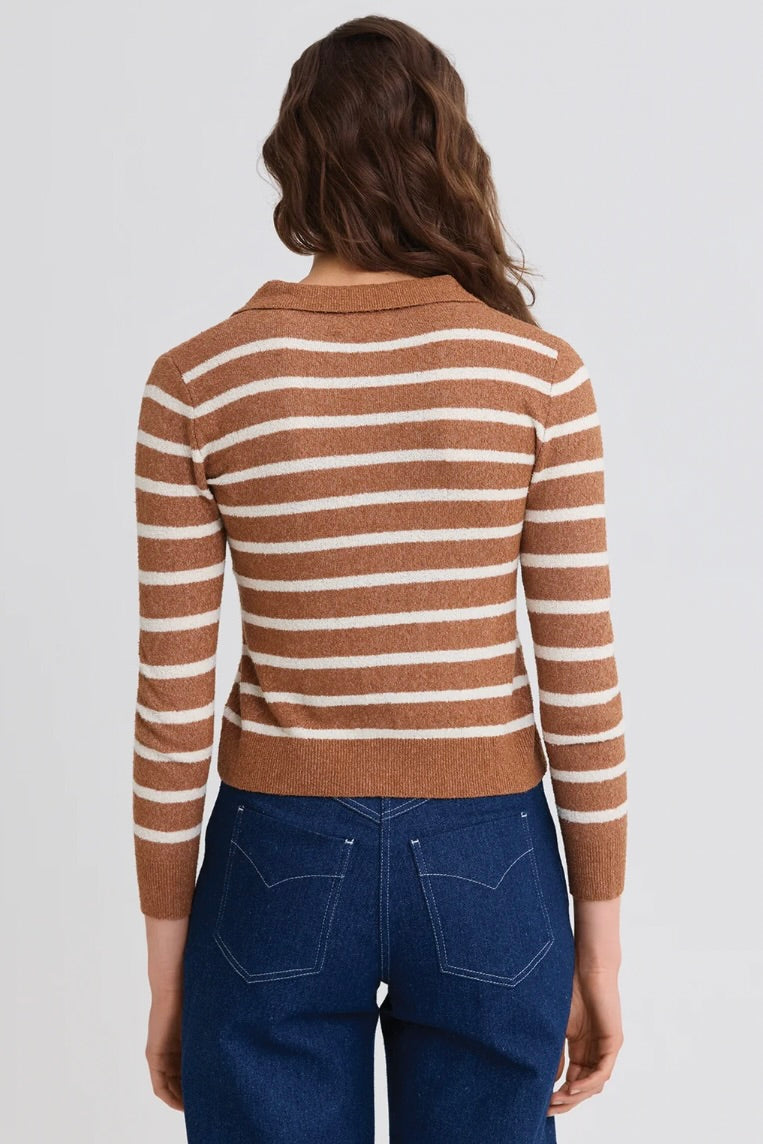 Terry Striped Collared Cardigan