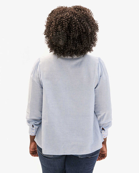 Clare V. - Pia Blouse - Powder Blue & Cream Cotton Stripe