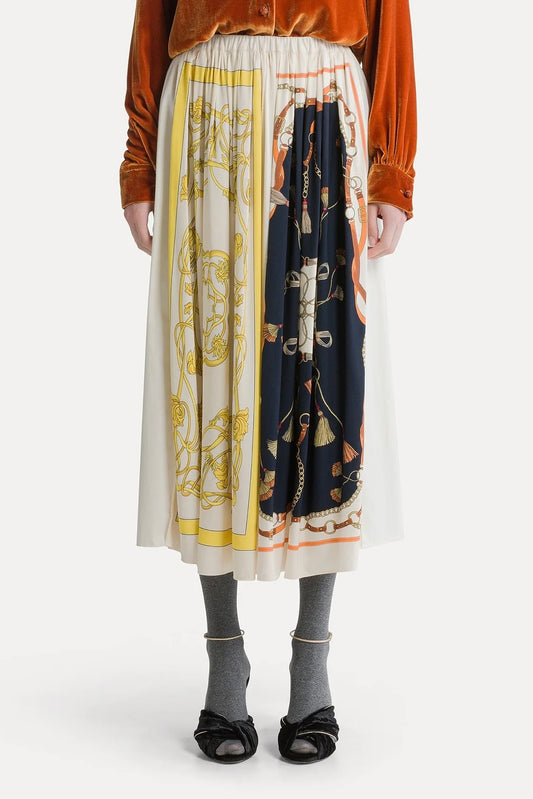 "the crown" print viscose twill elasticated skirt