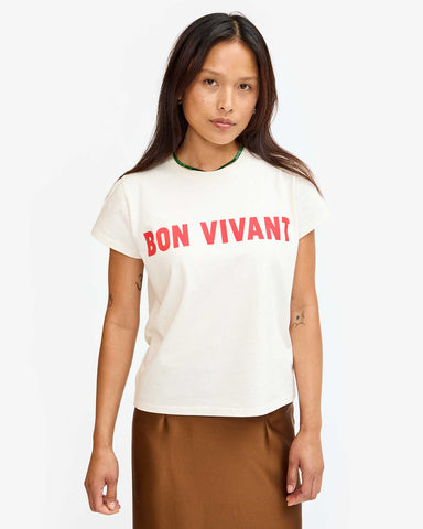 Clare V. - Classic Tee - Cream w/ Bright Poppy Bon Vivant