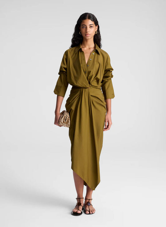 ALC - Rhodes Draped Cotton Midi Skirt - Hazel