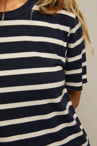 Perfect White Tee - Rhett Cotton Striped Dress - Navy Natural Stripe