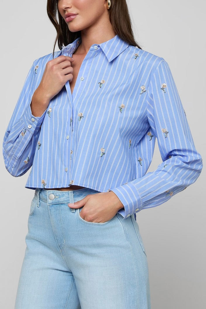Cosette Crop Hi-Low Shirt with Sequin Flower