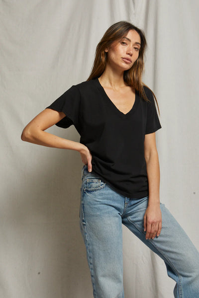 PerfectWhiteTee - Hendrix Cotton Boxy V Neck Tee - True Black