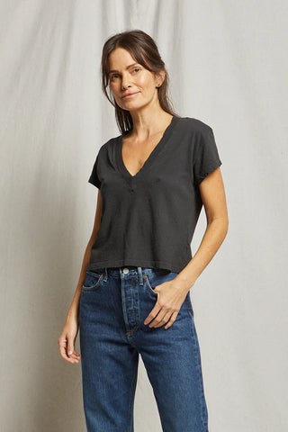Perfect White Tee - Alanis Recycled Cotton V Neck Tee - Vintage Black