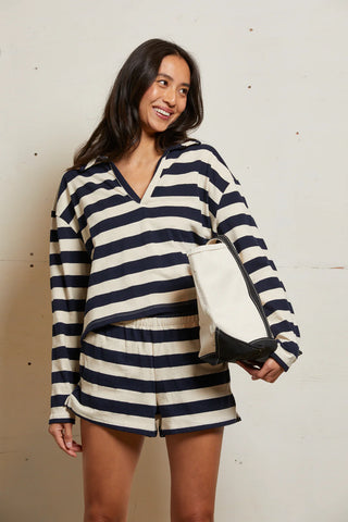 Perfect White Tee - Alison Stripe Top - Natural Navy Stripe