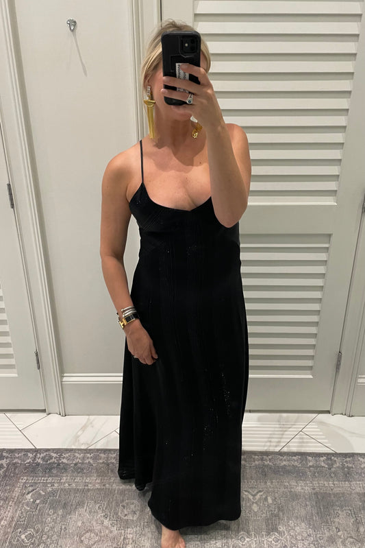 Silver Pinstripe Satin Slipdress