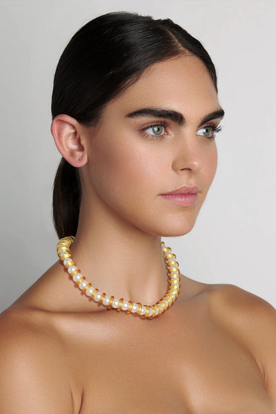 Nicole Romano - Verga D'Oro Pearl & Goldenrod Glass Necklace