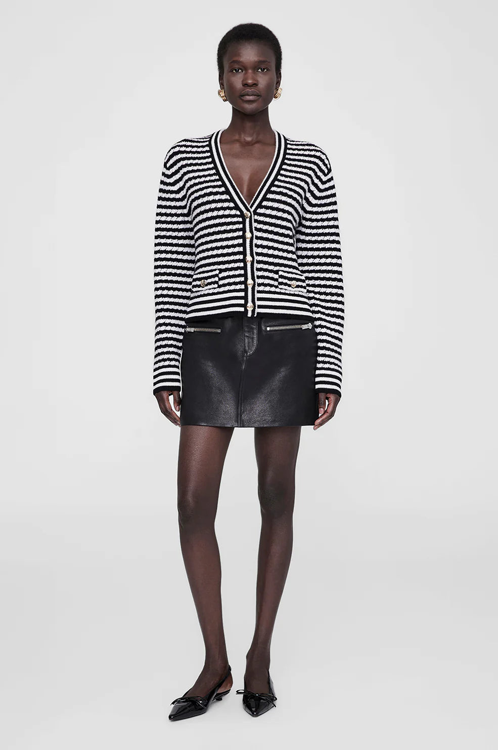 ANINE BING - Gwen Cardigan - Black and Ivory Stripe