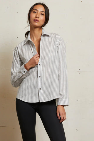 Perfect White Tee - James Cotton Poplin Button Down - Ivory Black Stripe