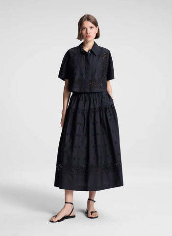 A.L.C. - Jay Embroidered Cotton Midi Skirt - Black