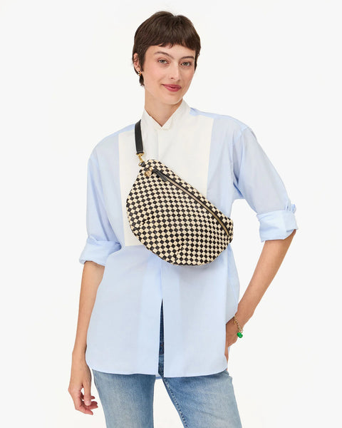 Clare V. - Grande Fanny - Black & Cream Woven Checker