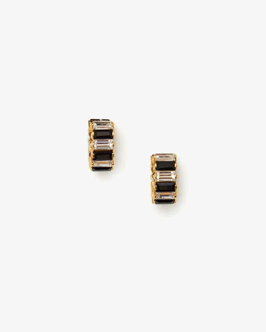 Clare V. - Baguette Checker Huggie Earrings - Clear & Jet Checker Gold
