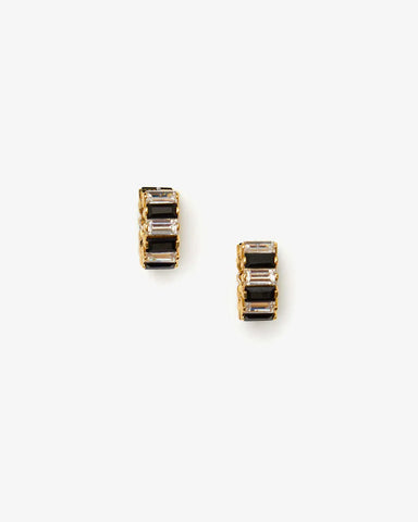 Clare V. - Baguette Checker Huggie Earrings - Clear & Jet Checker Gold