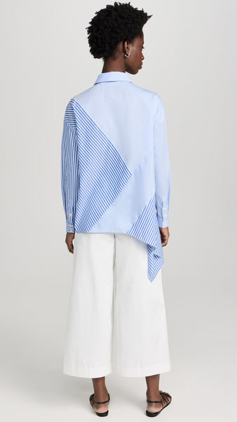 NAADAM - Cotton Asymmetrical Stripe Mix Shirt - Blue Combo
