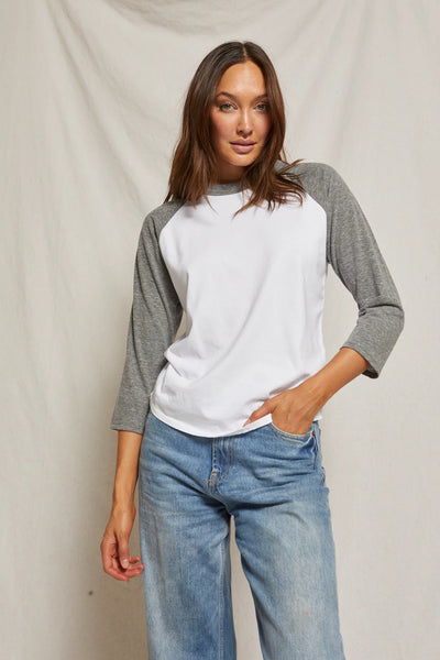 Perfect White Tee - Malcom Ringspun Cotton 3/4 Sleeve Baseball Tee - Available in White and Navy & White and Heather Grey