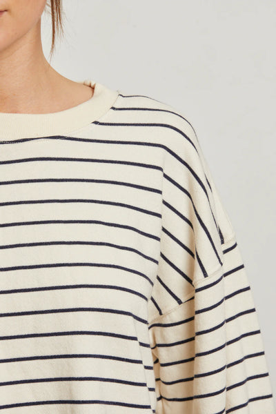 Perfect White Tee - Niall French Terry Pullover - Natural Night Stripe