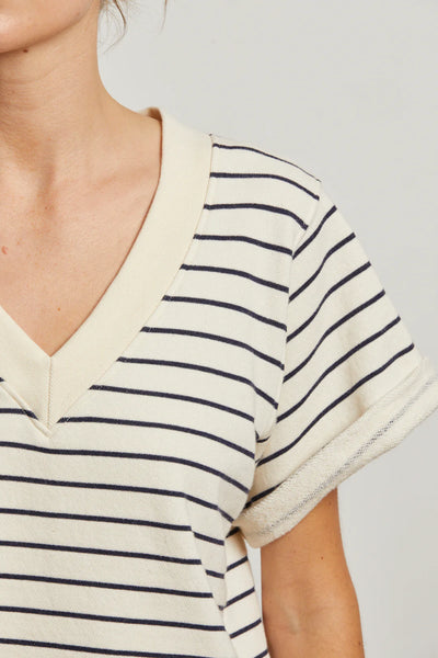 Perfect White Tee - Briggs French Terry Sweatshirt - Natural Night Stripe