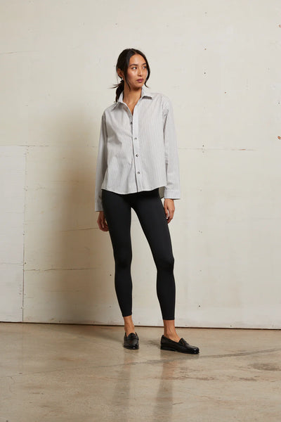 Perfect White Tee - James Cotton Poplin Button Down - Ivory Black Stripe