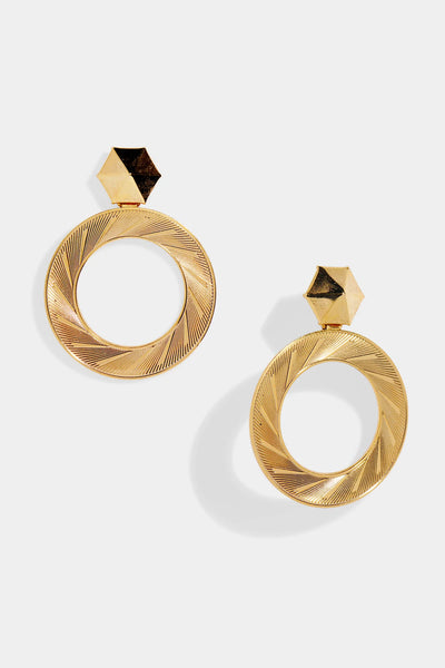 Nicole Romano - Cabato Hexagon Stud & Textured Hoop Earring - Gold
