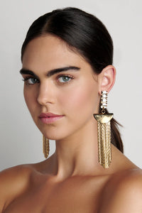 Nicole Romano - Hulin Crystal Baguette Bar & Chain Fringe Earring