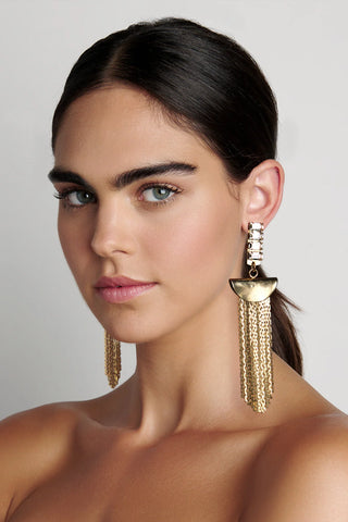 Nicole Romano - Hulin Crystal Baguette Bar & Chain Fringe Earring