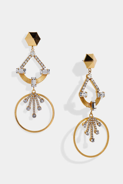 Nicole Romano - Cottrell Triple-Tiered Hexagon Stud, Crystal Burst & Hoop Earring