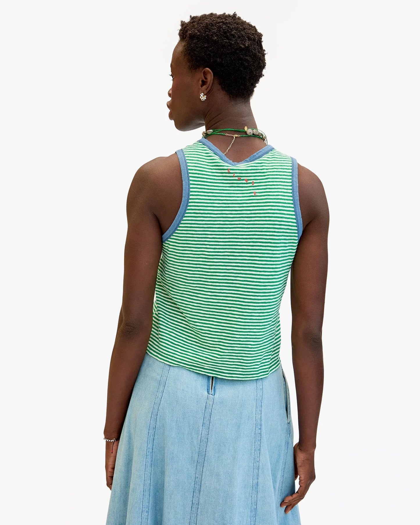 Clare V. - Camp Fit Tank - Green/Cream Mini Stripe