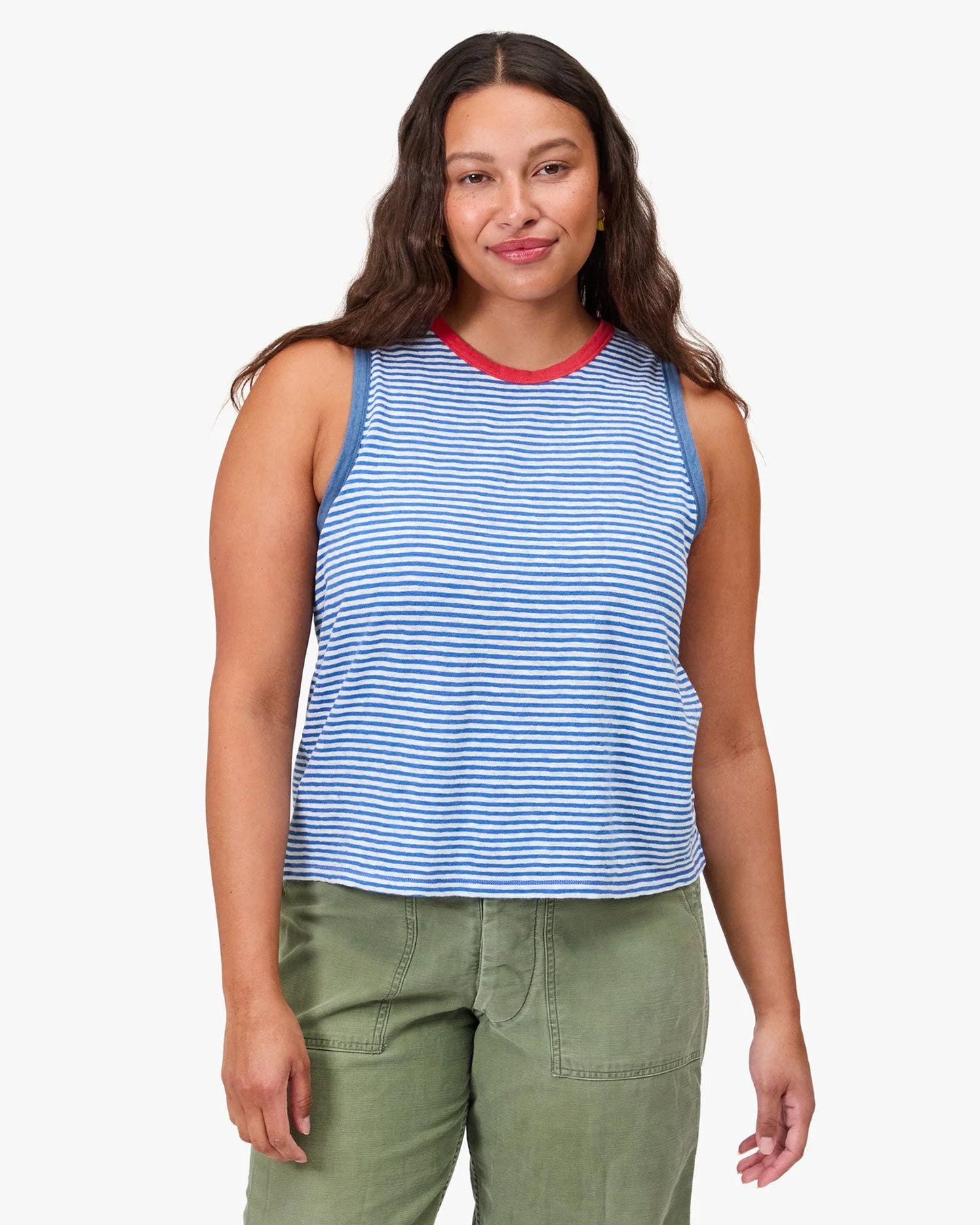 Clare V. - Camp Fit Tank - Blue/Cream Mini Stripe