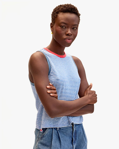 Clare V. - Camp Fit Tank - Blue/Cream Mini Stripe