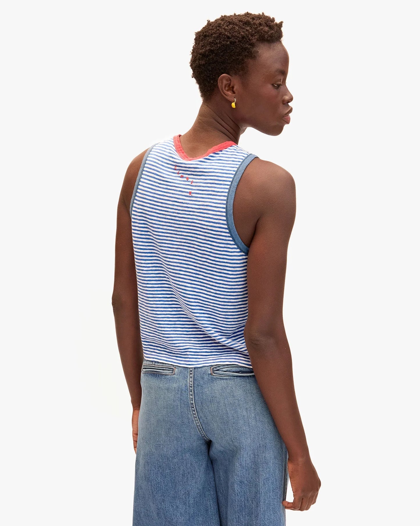 Clare V. - Camp Fit Tank - Blue/Cream Mini Stripe
