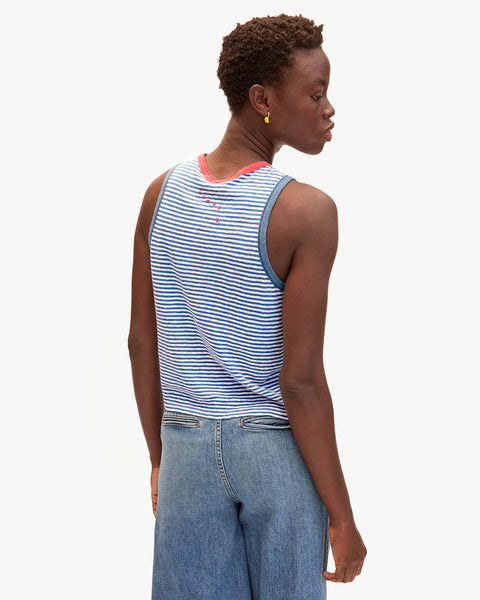 Clare V. - Camp Fit Tank - Blue/Cream Mini Stripe