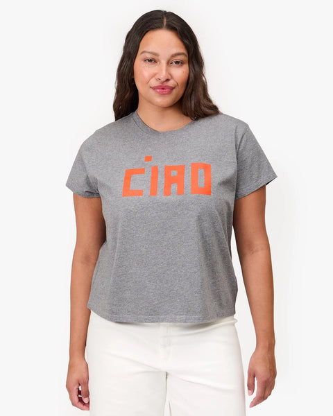Clare V. - Classic Tee - Grey Melange w/ Safety Orange Block Ciao