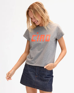 Clare V. - Classic Tee - Grey Melange w/ Safety Orange Block Ciao