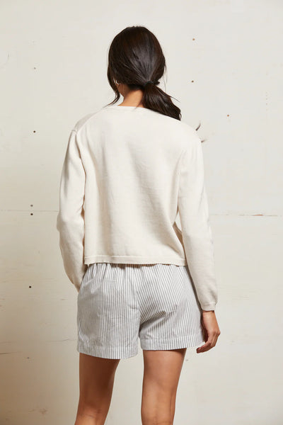 Perfect White Tee - Riley Cotton Poplin Shorts - Ivory Black Stripe