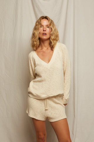 Perfect White Tee - Nicolette Cotton Mesh Sweater V-Neck - Natural