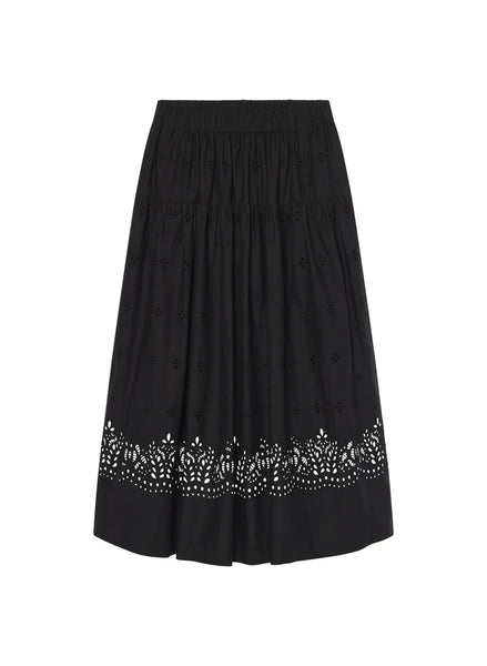 A.L.C. - Jay Embroidered Cotton Midi Skirt - Black