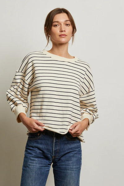 Perfect White Tee - Niall French Terry Pullover - Natural Night Stripe