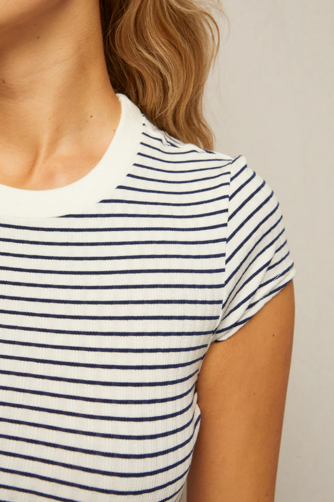 Perfect White Tee - Jude Stripe Tee - Navy White Stripe