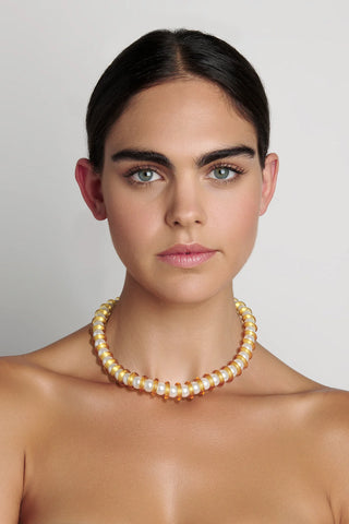 Nicole Romano - Verga D'Oro Pearl & Goldenrod Glass Necklace