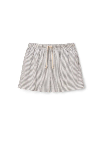 Perfect White Tee - Riley Cotton Poplin Shorts - Ivory Black Stripe